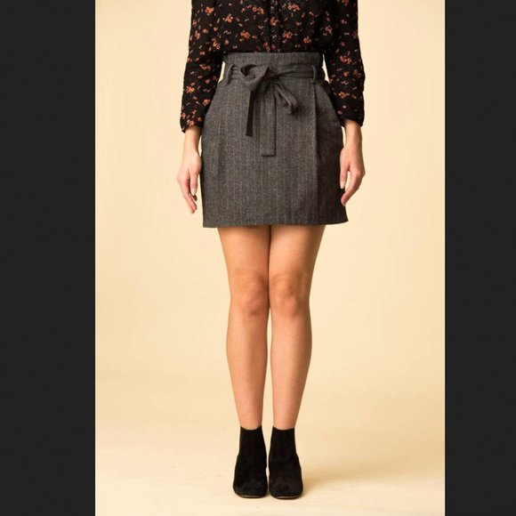 Ulla Johnson Leo Wool Blend Herringbone Belted Paperbag Waist Mini Skirt… - Picture 1 of 11